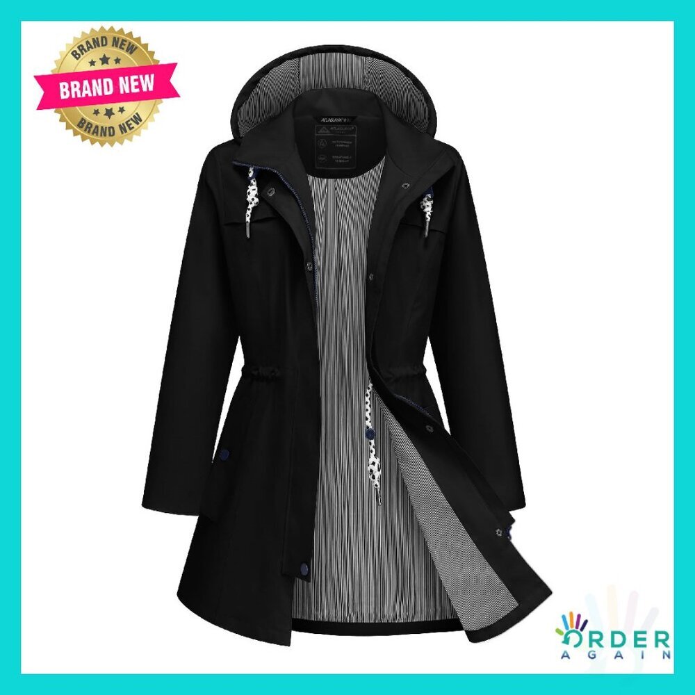 Waterproof Lightweight Raincoat Hooded Trench Coat Elegant Windbreaker Outdoor